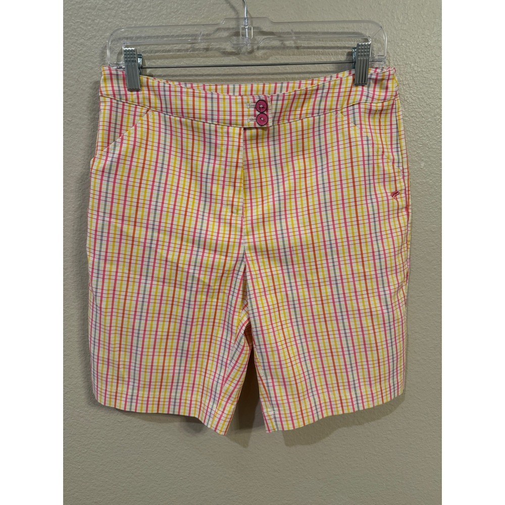 Golf America Plaid Shorts Women 4 Multi-Color Excellent Pink Orange Yellow Golf